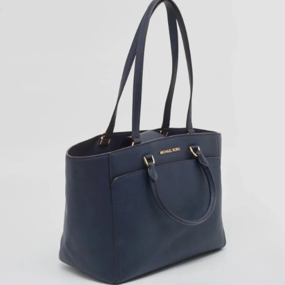 Michael Kors‎ EMMY Large DOUBLE HANDLE TOTE Leather Handbag in Navy 5220 - Picture 5 of 14